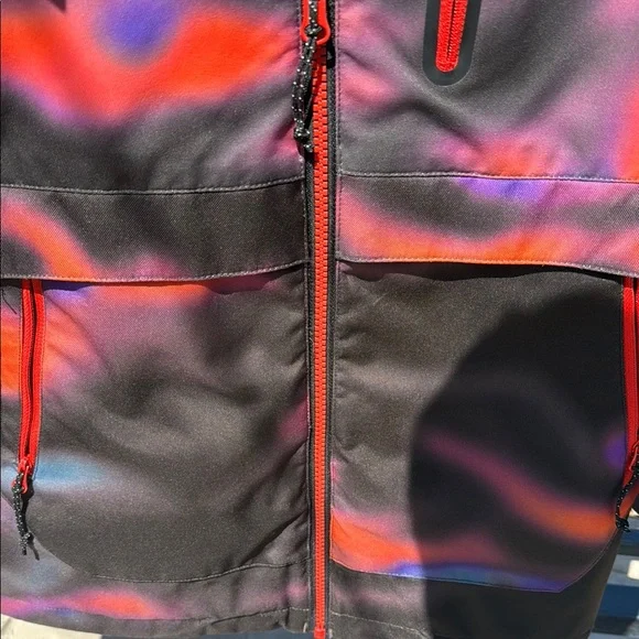 Volcom Black and Red Raincoat Hooded Outdoor Jacket